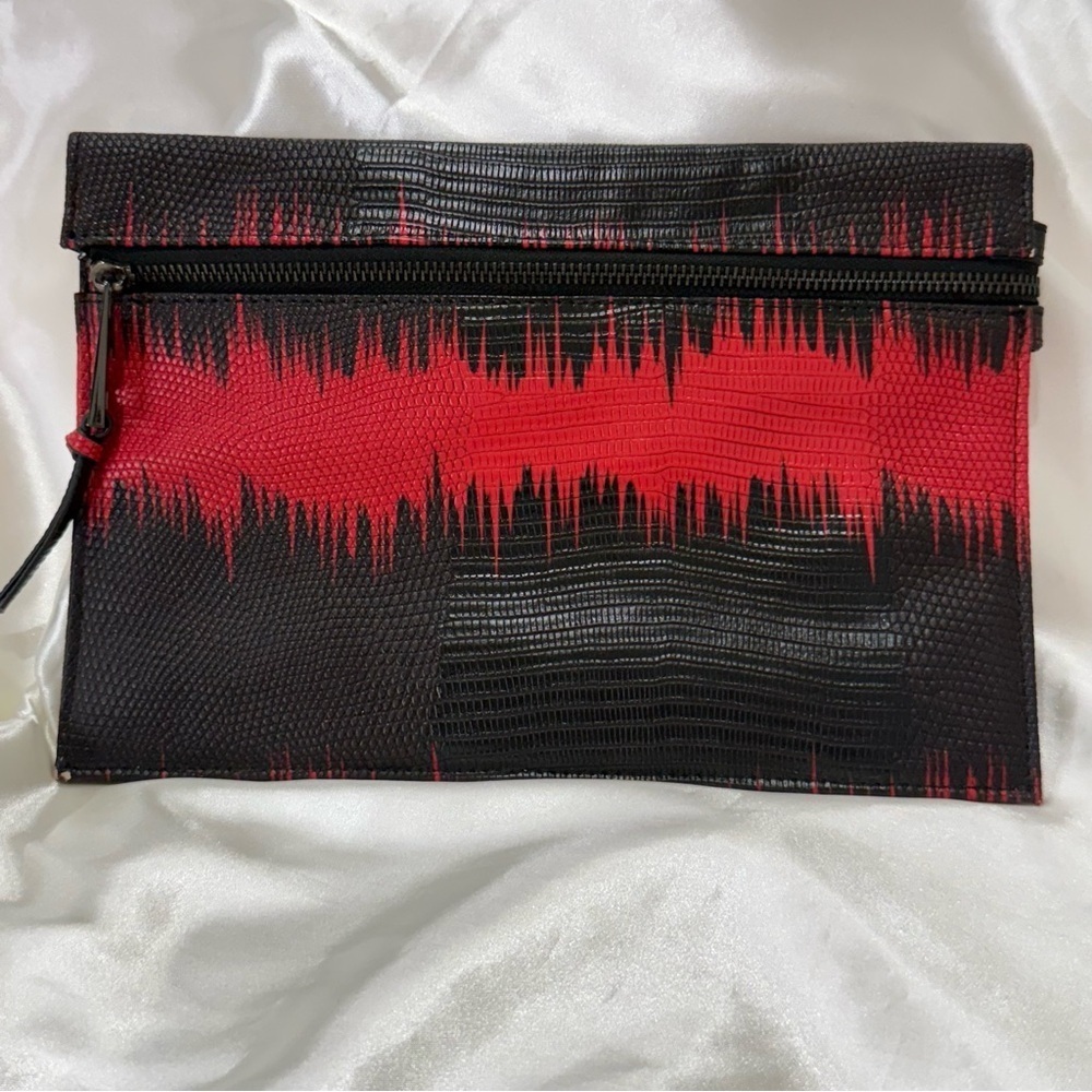 Sondra Roberts Squared Snakeskin Clutch Envelope Bag Red Black Edgy Whimsigoth